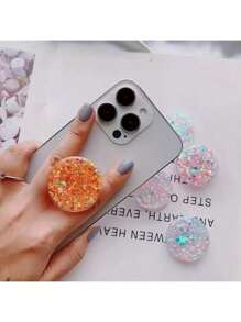 Soporte para teléfono impermeable de ABS con diseño de estrellas/corazones con purpurina, soporte expandible plegable con purpurina para teléfono, compatible con iPhone, teléfonos Android, regalo para cumpleaños, familia, amigos, agarre de teléfono de empuje-tracción, accesorios para teléfono