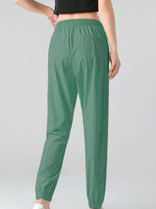 2pcs Women Sports Long Pants, Summer Silky Elastic Waist Joggers, Fashion Versatile Outdoor Sports Trousers, Suitable For Outdoor, Leisure, Hiking