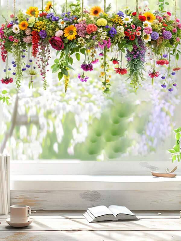 1pc 3D Colorful Floral Bouquet Window Stickers, Flower Window Clings For Glass Windows, Floral Window Film, Applies To Window Decals For Kitchen Bathroom Office Decoration, Vinyl Decal For Home Decorations,Window Decoration Items Refresh Your Home Room Decor Wall Decor Personalized Wall Stickers