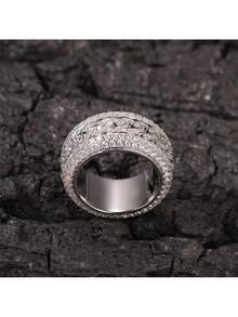 1pc Men's Rotating Finger Ring With Cubic Zirconia Inlay, Fashionable Glittering Design, Hip-Hop/Punk Minimalist Style, Suitable As Gift - Multicolor - View 5