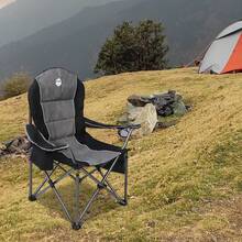 Silla de camping portátil de gran tamaño con acolchado completo para exteriores, capacidad de 350 libras, silla plegable resistente con portavasos, bolsa refrigeradora, soporte lumbar y bolsillo para cabeza, color morado - Negro - - Ver 4