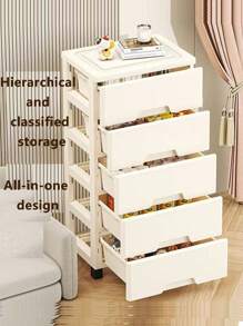 5/4/3/2/1 Drawer Style Storage Cabinet, Narrow Gap Side Shelf Unit, Multi-Layer Plastic Bedside Cabinet, Bathroom
