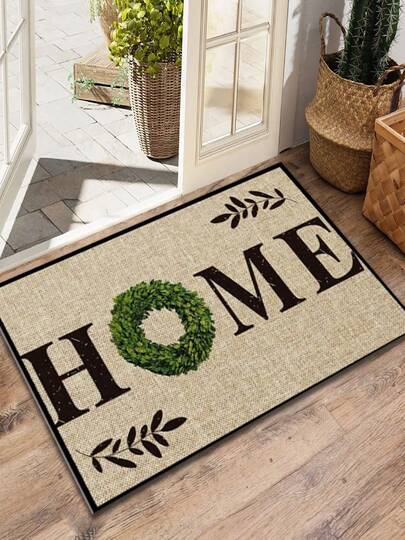 Capacho para porta de casa, capacho com letras simples em inglês, capacho criativo com guirlanda, edição exclusiva europeia, pode ser usado como capacho para porta de entrada, capacho para porta de entrada de vila, capacho para sala de estar, capacho para quarto, capacho para porta de jardim, novo capacho para porta de verão, resistente à sujeira e lavável à máquina, capacho versátil e moderno