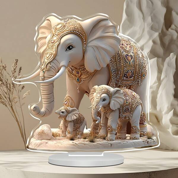 1pc Bohemian Acrylic Elephant Statue Decor | Golden Accent Figurine | Home, Living Room, Bedroom, Prayer Room Ornament | Christmas, Thanksgiving, Holiday Gifts | Room Decor