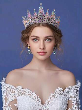 Corona de cristal para novia, corona de princesa/reina de colores, accesorio de cabeza lujoso para vestido de novia