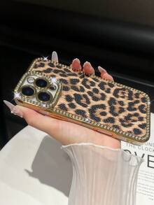 1pc Rhinestone Fashionable Leopard Print Gold Plated Phone Case Compatible With IPhone 11/11 Pro/11 Pro Max/12/12 Pro/12 Pro Max/13/13 Pro/13 Pro Max/14/14 Pro/14 Pro Max/15/15 Pro/15 Plus/15 Pro Max/16/16 Pro/16 Pro Max/16 Plus - Multicolor - View 17
