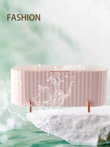 1 件桌面收纳盒，带透明盖的清洁棉签架，防尘，三隔间浴室罐，多功能抽屉整理器，用于清洁清洁棉签、球、垫、浴室、客厅、卧室、存储（粉色） - 淺粉色 - 查看 4