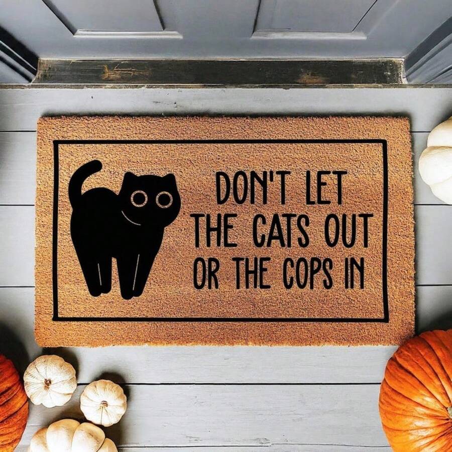 Felpudo "No dejes salir a los gatos ni entrar a los policías" - Felpudo divertido - Vete felpudo divertido - Felpudo de bienvenida Felpudo de bienvenida Felpudo de impresión Felpudo de bienvenida Felpudo de bienvenida para exteriores, puerta principal, interiores, entrada exterior Hola felpudo antideslizante de bienvenida Decoración del hogar Saludos Regalo de inauguración de la casa Decoración del baño Decoración de otoño Alfombra Accesorios de baño Vuelta al colegio Decoración de entrada - No dejes salir a los gatos - Ver 1