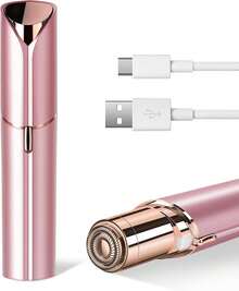 Removedor de vello para mujeres - Afeitadora facial indolora vista en TV - Removedor de vello mini, afeitadora eléctrica portátil epiladora para bikini, labios, mentón, axilas, pelusa, cuello, mejillas (rosa dorado) - Blanco + 2 cabezas - Ver 5