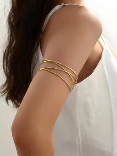 1pc Fashionable Zinc Alloy Criss Cross Arm Cuff For Women For Daily Decoration