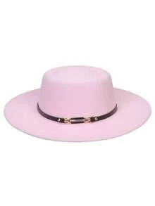 1 件纯色宽边凹冠毡帽，法式时尚圆顶羊毛毡帽，宽边教堂德比帽，复古英伦风格帽子，适合聚会、派对、商务活动、婚礼、西方活动、日常使用 - 皮帶扣 - 查看 10