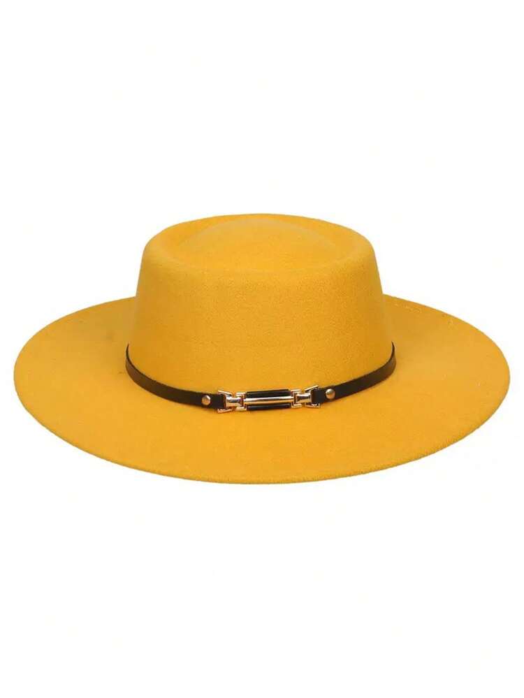 1 st. enfärgad filthatt med bred brätte och indragen krona, fransk moderiktig rundad ullfilthatt, kyrkhatt med bred brätte, retro brittisk hatt, lämplig för sammankomster, fester, affärsevenemang, bröllop, västerländska aktiviteter, daglig användning - bältesspänne - Visa 13