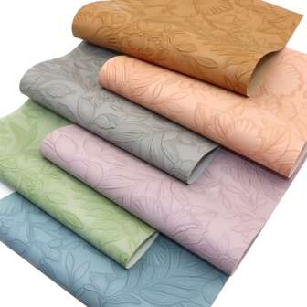 6Pcs/Set Bump Textured Faux Leather Sheets 7.87x12.99inch Plain Solid Color Synthetic Leather Fabric Blossom Flowers Leaves Patterns For DIY Earrings Bows Crafts Projects Decorations