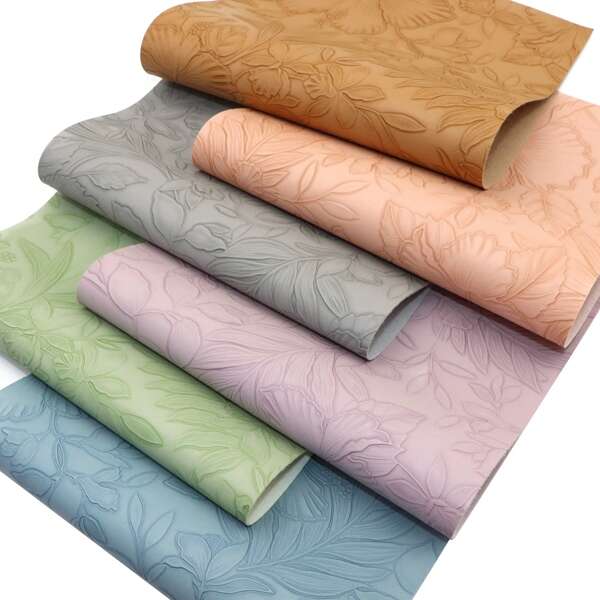 6Pcs/Set Bump Textured Faux Leather Sheets 7.87x12.99inch Plain Solid Color Synthetic Leather Fabric Blossom Flowers Leaves Patterns For DIY Earrings Bows Crafts Projects Decorations
