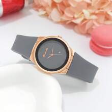 1pc Women's Plastic Strap Roman Numeral Scale Round Case Quartz Wrist Watch, Fashionable, Elegant, Lightweight, Suitable For Daily Wear, With Calendar