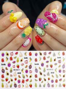 Fruits Strawberry Nail Stickers Grapes Avocado Apple Banana Pineapple Lemon Refreshing Summer Jelly Embossed Fruits Nail Designs 5D Self-Adhesive Nail Decals Adhesive Decoration