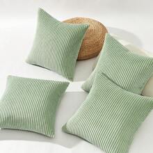 Green Series Christmas Decorative Throw Pillow Covers Set Of 4 Winter Fluffy Corduroy Striped Euro Pillows Shams For Couch Bed Bedroom - Sagegreen - View 6