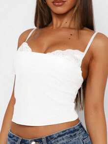 Women's Sexy Lace Trim Camisole Knit Tank Top, Suitable For Christmas, Spring/Summer - White - View 10