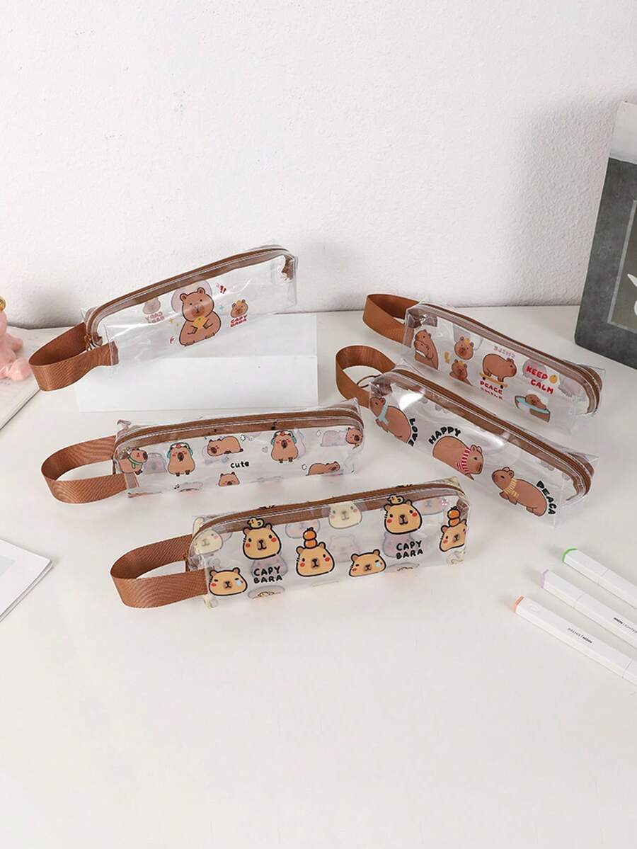 1 Cute Animal Pattern Transparent Stationery Bag, Portable Learning Stationery Large-Capacity Storage Bag, Fashion Stationery Gifts, Exquisite Gifts For Classmates - Multicolor - View 1