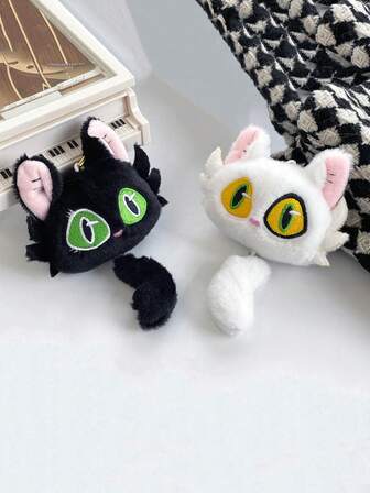 1 pieza Llavero de cola de gato de estilo minimalista tipo Ins, en negro y blanco, accesorio diario versátil y lindo, perfecto para estudiantes, amigos, parejas, vacaciones, graduación, cumpleaños, viajes, decoración del hogar, accesorios para automóviles, encantos para bolsos, mochilas escolares, gótico, Y2k