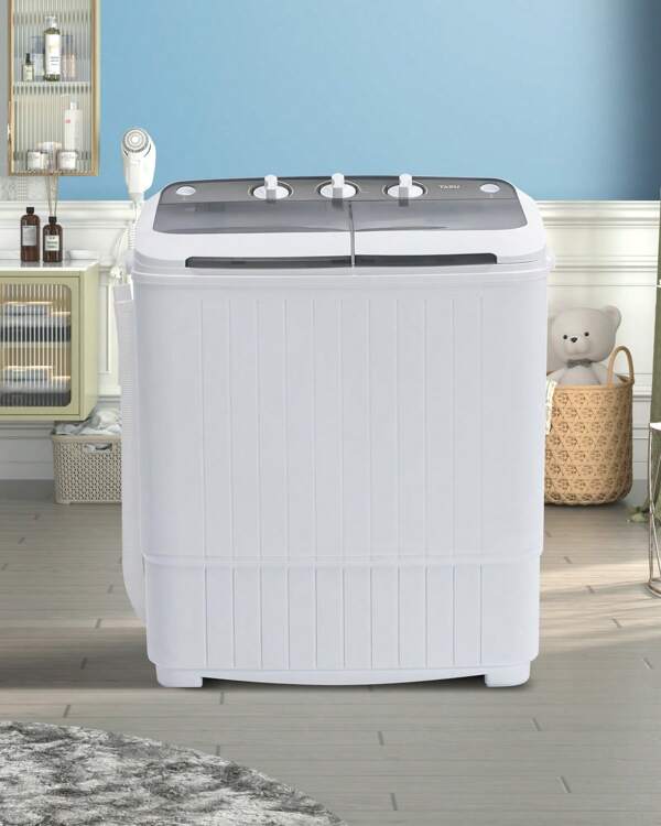 TABU 17.8 Lbs High Efficiency Portable Washer, 2 In 1 Washer Machine,Twin Tub Washing And Spining Combo Machine For Apartment, Dorms And More (Grey/Blue/Brown)