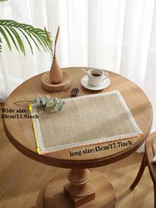 1pc Natural Linen Color Lace-Trimmed Placemat, Heat Insulation Suitable For Meal Atmosphere Improvement And Decoration