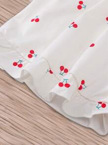 2 piezas Conjunto de pijama de manga corta para niños, nuevo estilo de verano cárdigan abierto con estampado de cerezas abstractas y lindas para niñas ropa de dormir y de estar por casa, adecuado para niñas