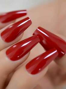 24pcs Glossy Solid Color Medium Coffin Ballet Fingernails Press On Nails Fake Nails Art For Outdoor Travel With Tools Bag