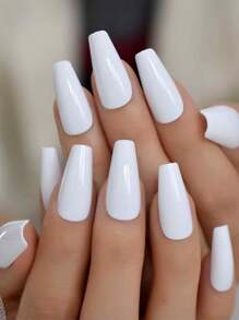 24pcs Glossy Solid Color Medium Coffin Ballet Fingernails Press On Nails Fake Nails Art For Outdoor Travel With Tools Bag