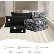 Boho Comforter Set 8 Pieces All Season Reversible Bed In A Bag Lightweight Soft Bedding Breathable Warm Brown 90X90 - 黑與白 - 查看 8
