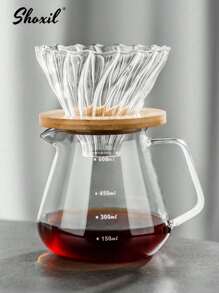 shoxil 2 Stücke/Set, Kaffeefilter Set, Glaskaffeetopf und Filterkanne mit Bambusständer, Glaskaraffe und Kaffeefilter, Tropfkaffeemaker Set für Zuhause oder Büro, 1-4 Tassen