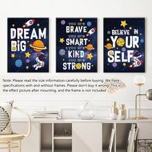 3 件/套帆布印刷装饰画、星球、太空墙面装饰、名言、宇宙主题、充满活力的宇航员和励志名言艺术、儿童礼物、室内家居墙面装饰艺术、海报、墙面艺术、房间装饰用品