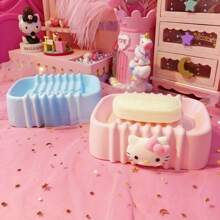 Sanrio Savon Sanrio pour le porte-savon Hello chat, plats à savon rose chat chat, drainage antidérapant, boîte à savon de voyage et de maison, accessoires de salle de bain pour la rentrée scolaire