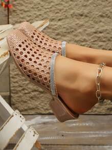 Summer Fashion Elegant Khaki High Heel Sandals With Rhinestone Decoration