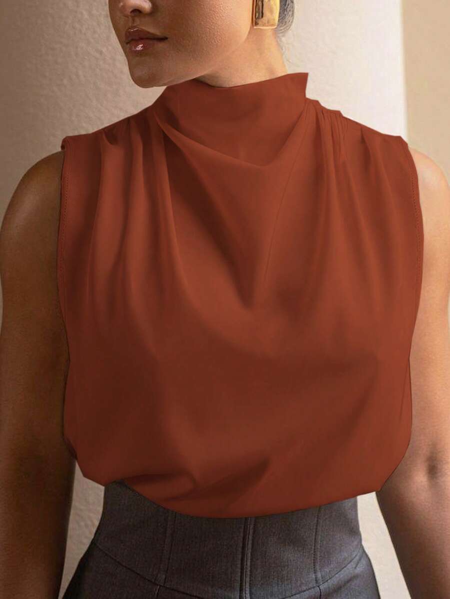 Women Elegant Solid Color Sleeveless Minimalist Top Casual Summer - Burnt Orange - View 1