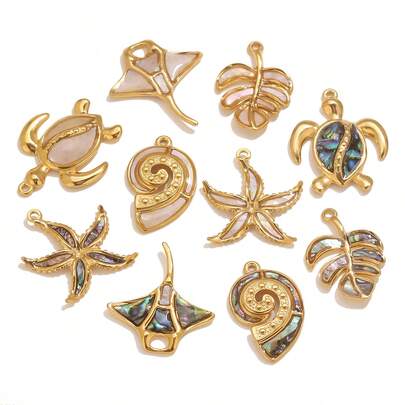 1 Pieces Casual 304 Stainless Steel Plated 18k Gold White And Colorful Ocean Series Pendants, Suitable For DIY Necklaces And Earrings Handmade Accessories Suitable For Daily Wear