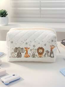 1pc Cute Elephant & Giraffe Printed Toiletry Bag, Portable Makeup Pouch, Multi-Functional Storage Bag For Travel, Gifts, Holidays, Teens Cosmetic Bag, Back To School Supplies, Makeup & Toiletries Storage, Dorm Room Organizer