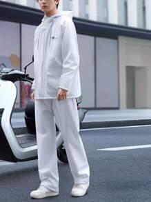 1pc Men's Waterproof Motorcycle Raincoat And Pants Set - Hooded PVC Material, Sport Style, Hand Washable, Letter Printed Raincoat Rain Pants Set Wholesale Women's Takeaway Reflective Waterproof Labor Insurance Split Riding Raincoat Electric Car Raincoat