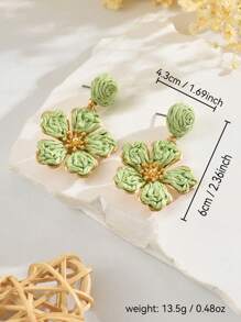 OOQ 1 Pair Handmade Boho Style Rattan Woven Colorful Flower Drop Earrings, Unique Design With Elegant Feel, Suitable For Women Casual, Holiday, Party Wear (There May Be Minor Imperfections Due To Handcraft)
