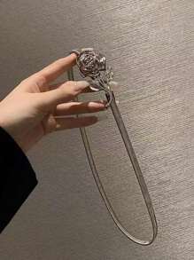 1 peça de cinto elástico de metal fino, decoração com flores rosas, cinto versátil para saia-saia
