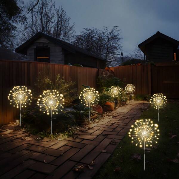 Led Solar Ground Plug Fireworks Light String Waterproof Copper Wire Light Lawn Ground Plug Dandelion Color Light String