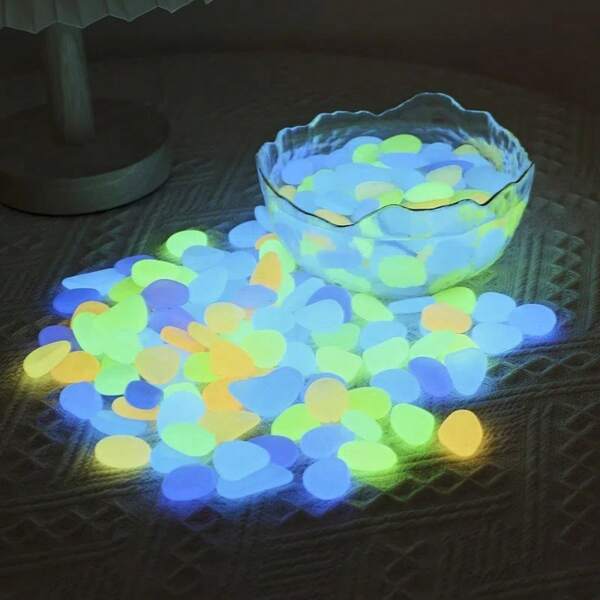 10pcs /50pcsLuminous Stone Garden Garden Party Fluorescent Pebbles Decoration Colored Stone Artificial Fluorescent Stone Fish Tank Potted Decoration Luminous Stone