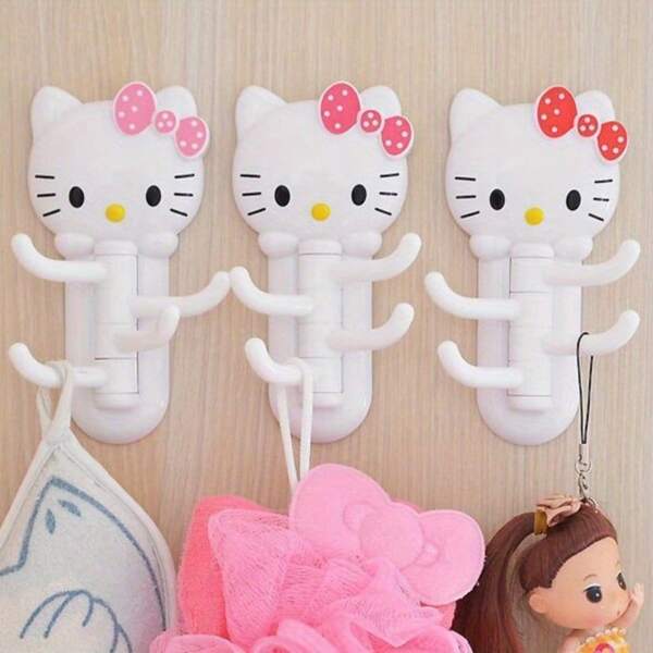 Sanrio [Rotating Hook For Towels & Keys] Adorable Rotating Hook - Hook Up Versatile For Towels, Bags & Keys, Traceless Wall Decor, Perfect For Kitchen & Bathroom, Kitchen Storage Utensils, Room Decoration, Suitable For Kitchen, Restaurant, Party, Camping, Gathering, Gift For Friends, Family Gift