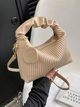 全新时尚简约百搭褶皱编织 PU 拼布手提单肩斜挎包