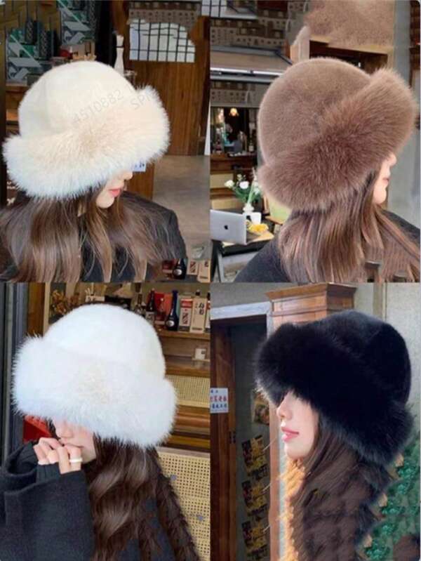 1 pezzo Nuovo cappello invernale in pelliccia per donna, cappello caldo in stile europeo, americano e coreano per autunno/inverno, cappello alla moda di colore solido in stile mongolo spesso e lusinghiero