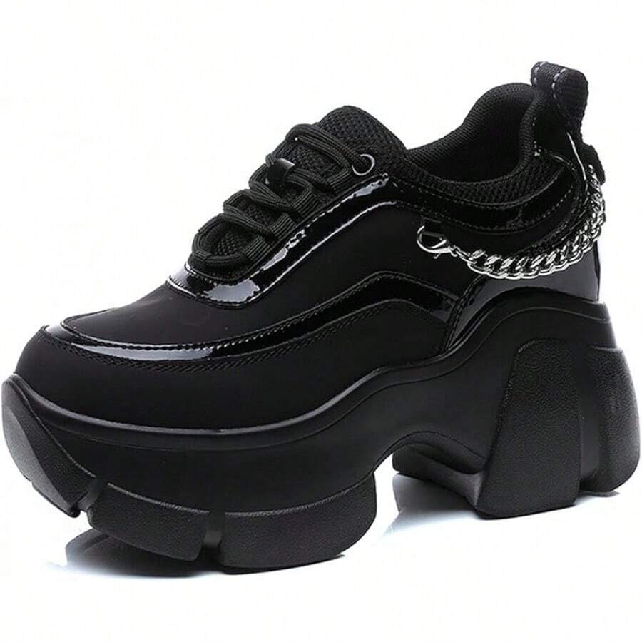 Women's Leather Wedge Casual Sneakers, Lace-Up Platform Sneakers, Anti-Slip Shock Absorbing High Heeled Fashion Sneakers
