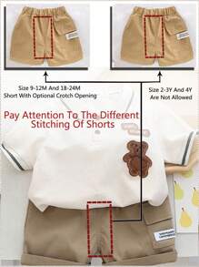 2pcs/Set Young Boy Summer Outfit, Letter Print Polo Shirt And Shorts, Casual For Outing