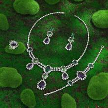 Fashion Colors Cubic Zirconia Water Drop Jewelry Set 4 Pieces Luxury Wedding Bridal Jewelry Necklace Set Accessories
