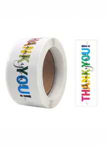 120pcs/Roll Square Colorful Thank You Stickers, 2.5cm*7.6cm Sealed Holiday Gift Decorative Non-Woven Label Stickers, Alphabet Theme, Rectangle Shape, Birthdays, DIY Decorations, Waterproof PVC Non-Adhesive, Thank You Stickers