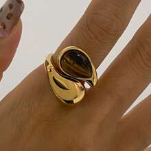 S SHOPBOHO 1pc Stainless Steel Finger Ring Chunky Jewelry Girls Party Outfit Large Irregular Faux Pearl Gold Ring